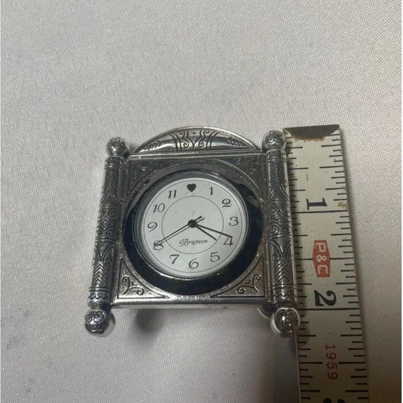 Brighton Vintage Silver-Tone Decorative Mini
Desk Clock with Ornate Frame Design - Picture 6 of 6
